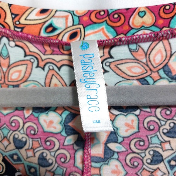 Paisley Grace Pink Mandela Print‎ Round Neck Hankerchief Hem Blouse Top Size L - Picture 3 of 4